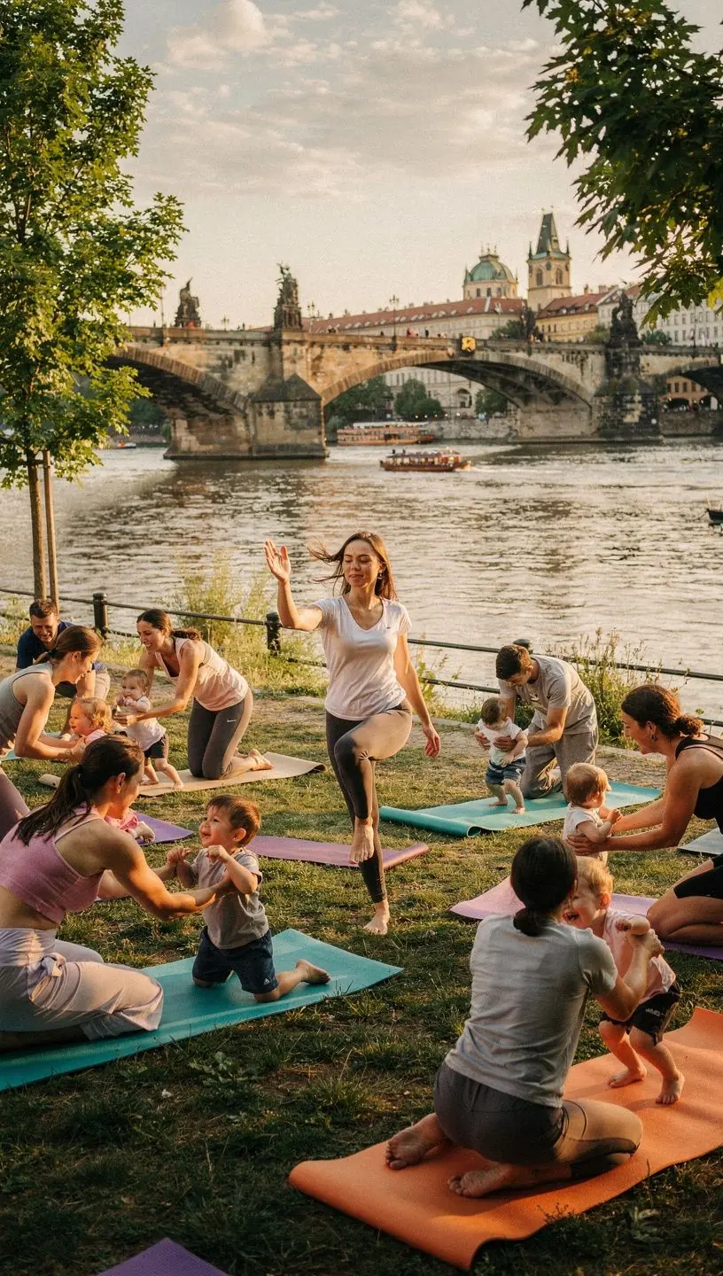 Rodina připravující zdravou večeři v kuchyni, s ingrediencemi na stole.
